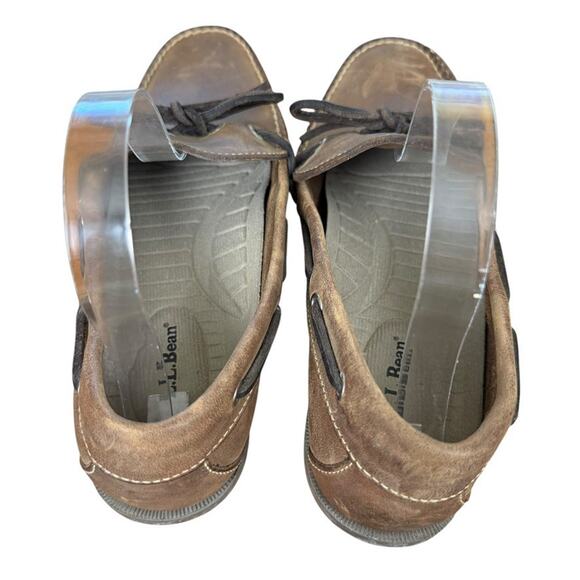 LL Bean Mens Brown Leather Slip On Boat Shoes Loafers Preppy Casual sz 8 EE Wide - Picture 10 of 16